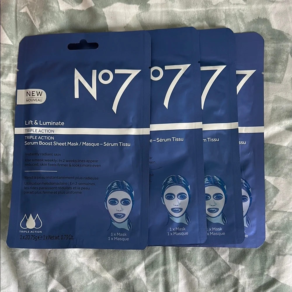 No7 Lift & Luminate Serum Boost Sheet Mask 4 pack New
